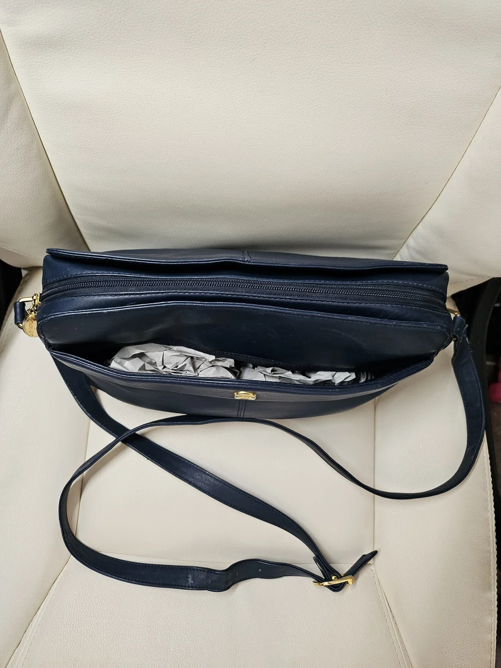 Etienne Aigner Navy Leather Crossbody with Gold Hardware